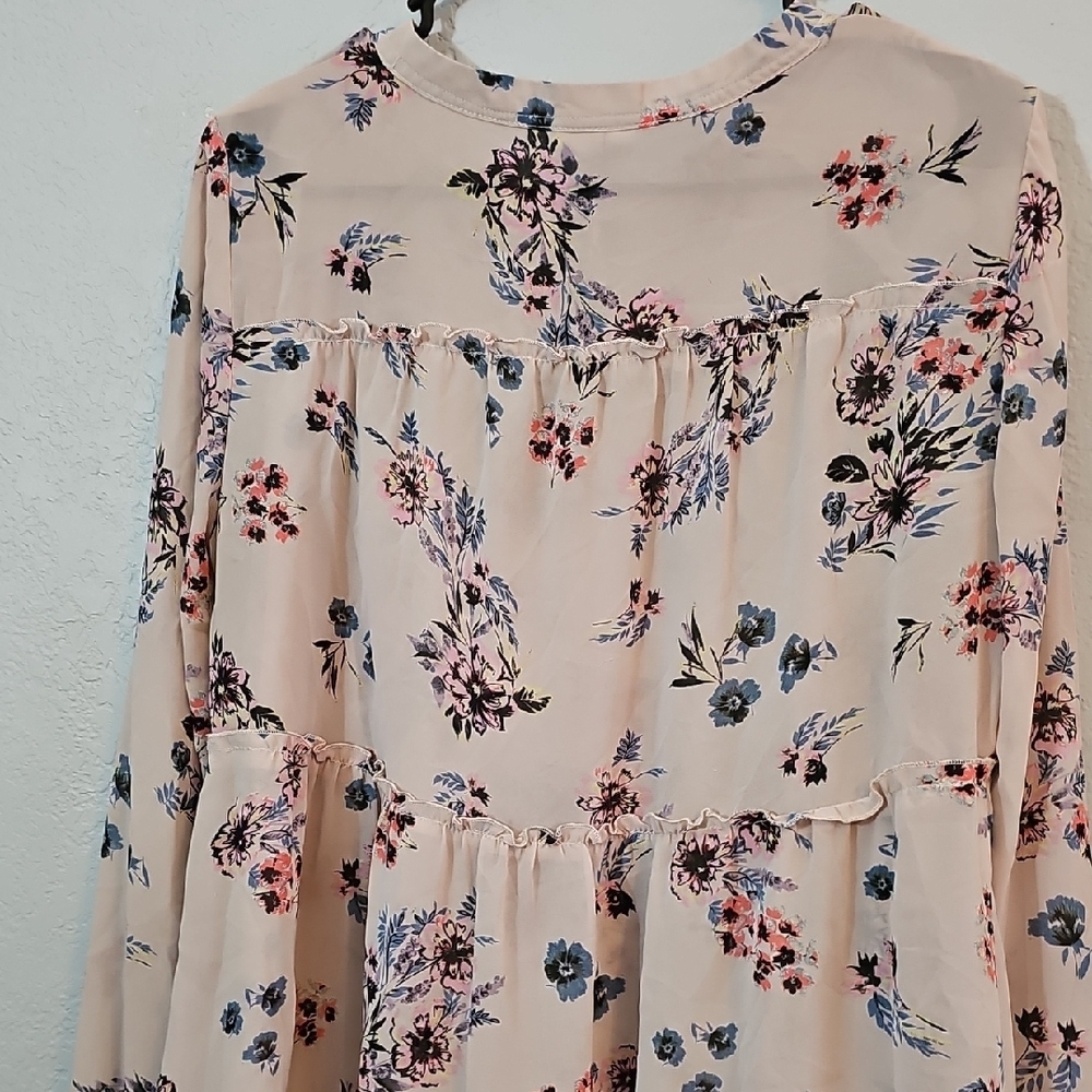 Knox Rose Blush Pink Floral Sheer Top with Ruffle Detail Womens Large - Picture 7 of 9